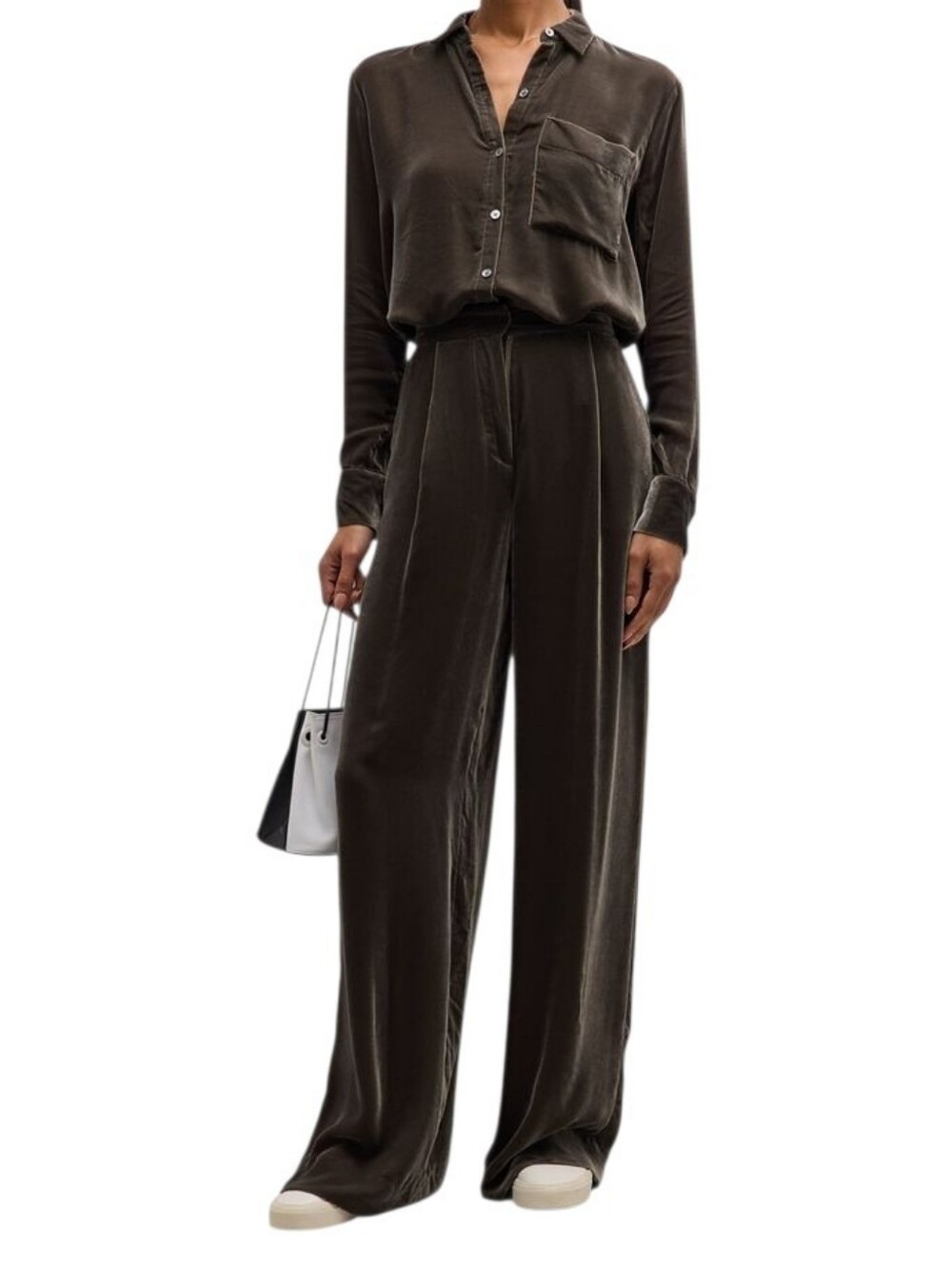 ATM Anthony Thomas Melillo Velvet Wide Leg High Rise Pant Women Size 6 Truffle